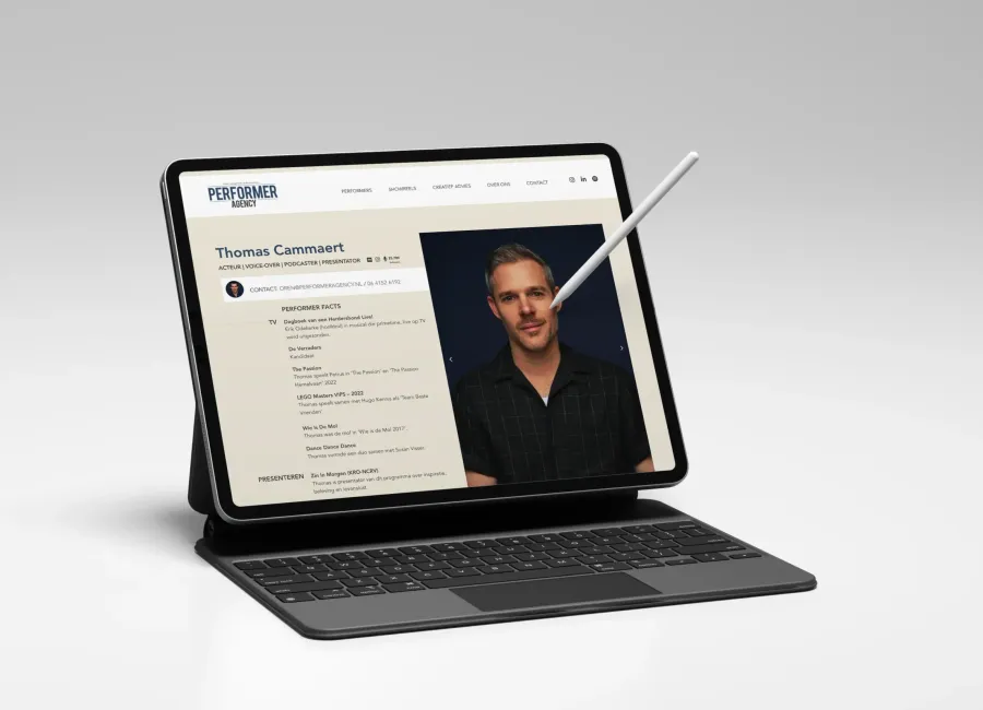 Artiestenprofielen op de website van Performer Agency